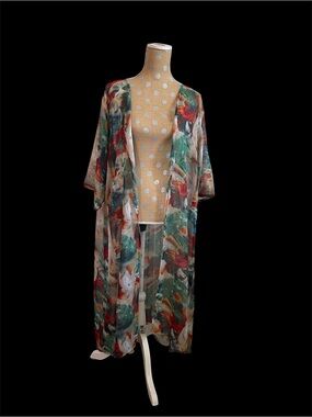 Turquoise Haven long sheer duster colorful Boho beach festival one side cardigan